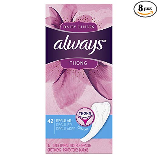 Always Dailies Thong Panty Liners for Women, 42 Count - Pack of 8 (336 Count Total)