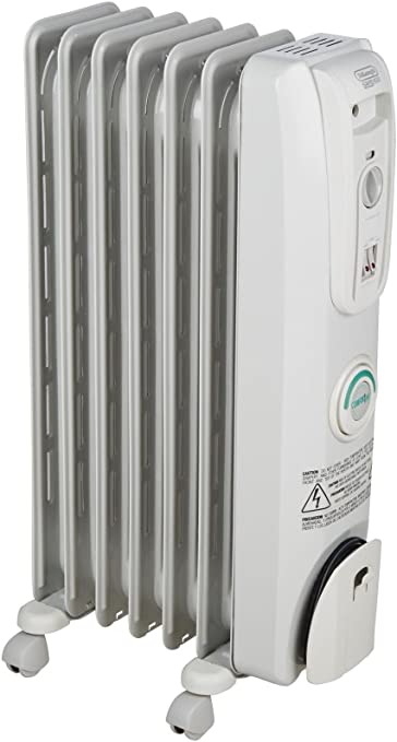 De'Longhi Oil-Filled Radiator Space Heater, Quiet 1500W, Adjustable Thermostat, 3 Heat Settings, Energy Saving, Safety Features, Nice for Home with Pets/Kids, Light Gray, Comfort Temp EW7707CM