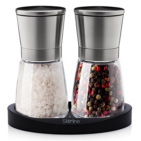 Sterline Premium Salt and Pepper Mill Manual Grinder Set with Adjustable Fine Precision Grinding, Stainless Steel