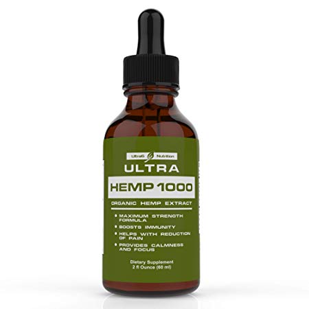 Ultra Hemp 1000 with 1000 mg of Hemp Extract -- Reduces Pain, Anxiety and Stress. Helps with Sleep, Mood, Skin and Hair via Hemp Extract Oil Drops with MCT Fatty Acids.