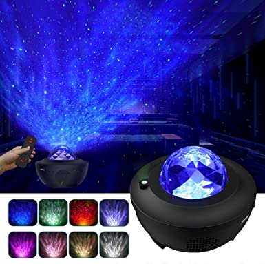 LBell Star Projector Night Light, 2 in 1 Starry Night Light Lamp & Ocean Wave Projector with Remote Control 10 Colors Changing Music Bluetooth Speaker Timer for Kids Adults