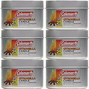 Coleman Scented Outdoor Citronella Candle with Wooden Crackle Wick, Campfire Scent, 6 oz (Pack of 6)