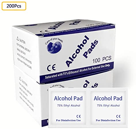 75% Alcohol Prep Pads, 2.36”x2.36” Large Sterile Alcohol Disinfectant Cotton Slices Gauze Pads Individually Wrapped Swap Pad Wet Wipes for Outdoor Skin Cleaning Care (200 Pcs)