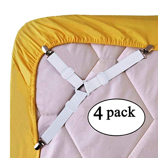 WSupikio 4pcs/Set Sheet Straps Bed Suspenders Band Adjustable Fitted Bed Sheet Corner Holder Elastic Straps Fasteners Clips Mattress Pad Cover Grippers