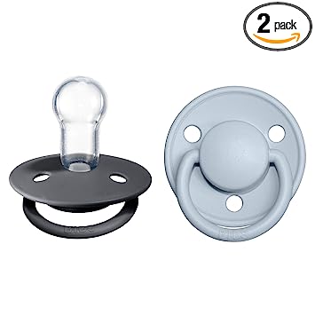 Bibs De Lux 2-Pack Silicone Pacifiers - 0 to 3 Years - One Size - BPA Free - Iron/Baby Blue