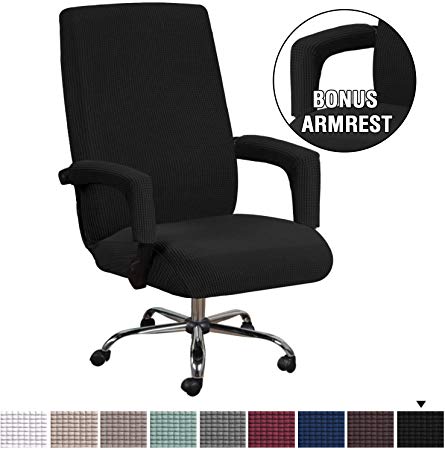 H.VERSAILTEX Office Chair Cover Black - Protective & Stretchable Universal Chair Covers Stretch Rotating Chair Slipcover Lycra Jacquard Computer Office Chair Cover, Machine Washable, Large