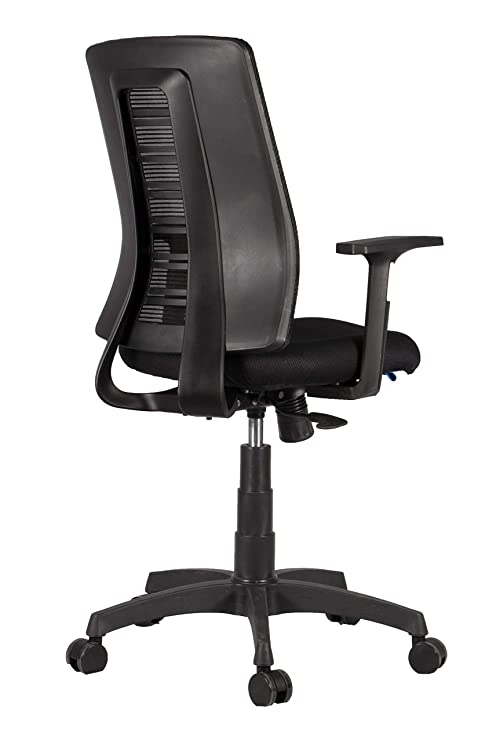 Fort Posh Black Medium Back Ergonomic Office Chair with Mesh Back, Nylon Base Fixed Armrest Height Adjustable