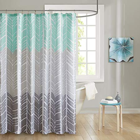 Intelligent Design Adel 100% Microfiber Printed Shower Curtain Aqua 72x72