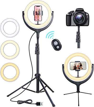 10" Selfie LED Ring Light with 67" Tripod Stand, Ohuhu Circle Lights with Cell Phone Holder for YouTube Video Recording Photography Makeup Tutorials Live Streaming Video Conferencing Zoom Meetings