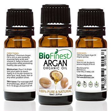 BioFinest Argan Oil for Hair, Face and Skin, 00% Pure, Natural, Cold Pressed, Certified Organic Moroccan Virgin Oil, Anti-Aging, Anti-Oxidant Moisturizer (10 mL)