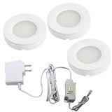 Set of 3 LED Under Cabinet Lighting Kit - 2Watt Warm White LED Puck Lights with UL-listed Power Adapter for ClosetKitchen CabinetUnder Counter Lighting Surface and Recessed Mount
