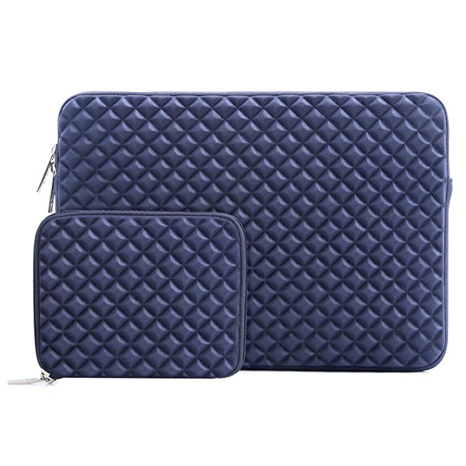 Mosiso Laptop Sleeve Bag for 15-15.6 Inch MacBook Pro, Notebook Computer with Small Case, Shock Resistant Diamond Foam Water Repellent Lycra Protective Cover, Navy Blue