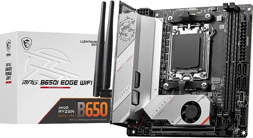 MSI MPG B650I Edge WiFi Gaming Motherboard (AMD AM5, Mini-ITX, DDR5, PCIe 4.0, M.2, SATA 6Gb/s, USB 3.2 Gen 2, HDMI, Wi-Fi 6E, AMD Ryzen 7000 Series Desktop Processors)