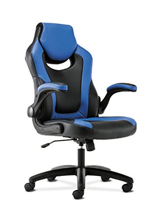 HON Sadie Racing Gaming Computer Chair- Flip-Up Arms, Black and Blue Leather (HVST913)