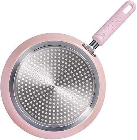 ROCKURWOK Nonstick Fry Pan Crepe Pan, Pancake Omelette Saute Skillet Griddle, Stainless Steel, 9.5-Inch, Pink