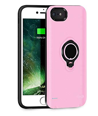QueenAcc 2500mAh Battery Charging Case Compatible with iPhone 6/6s/7 Portable Battery Charging Case Slim Extended Battery Pack with Kickstand and Support Magnetic Car Mount Holder. (Pink)