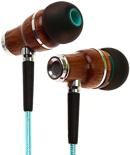 Symphonized NRG 2.0 Premium Genuine Wood In-ear Noise-isolating Headphones|Earbuds|Earphones with Innovative Shield Technology Cable and Mic (Turquoise)