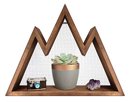 Mkono Wall Shelf Wood Floating Mountain Shelf Crystal Display Shelf Rustic Triangle Wall Art Geometric Decor for Nursery, Bedroom -Perfect Housewarming Gifts