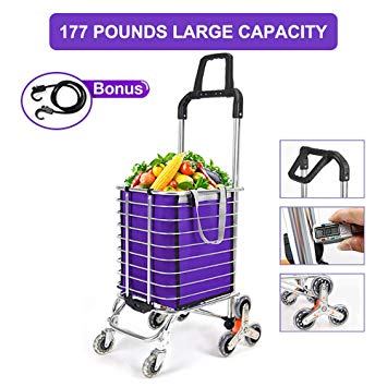 Besthls Shopping Cart Stair Climbing Cart, Folding Grocery Utility Cart with Rolling Swivel Wheels and Updated Lengthen Handle for Groceries,177 Pounds Capacity