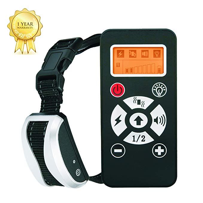 Dog Training Collar with Remote, Rechargeable and Waterproof Dog Shock Collar with Remote Beep, Adjustable Vibration and Shock, Electric Dog Collar for Small, Medium and Large Dogs(15-120lbs)
