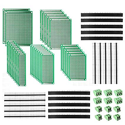 DEYUE 60 Pcs PCB Perforated Printed Circuits Boards Kit | 28 Double-Sided Prototyping PCBs Circuit Boards | 20 Female/Male Header Connector Pin | 12 PCB Terminal Blocks and A Happy DIY