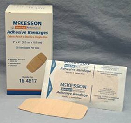 McKesson Adhesive Bandage Patch 2"X4" Fabric Sterile Latex Free - Box of 50 - Model 16-4817