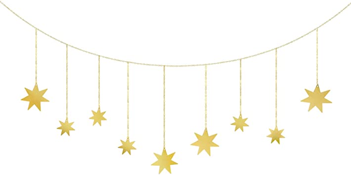 Mkono Wall Hanging Decor Star Garland Metal Boho Home Decoration for Wedding Home Office Nursery Room Bedroom Dorm,Gold