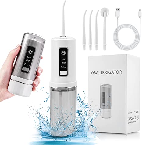 Cordless Water Flosser for Teeth, WOOPOWER Portable Water Teeth Pick Cleaner with 3 Modes 4 Jets for Teeth, Braces Bridges Care, Teeth Flosser Mini Cordless Portable for Home Travel