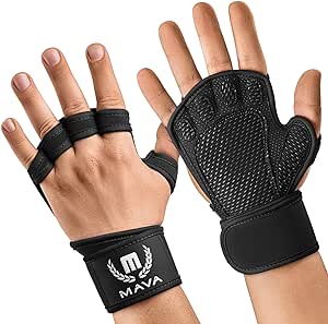 MAVA Open Gym Gloves for Men & Women; Padded Weight Lifting Gloves with Wrist Support for Comfort, Protection; Strong-Grip Fingerless Workout Gloves for Men & Women; Anti-Sweat Gym Accessories