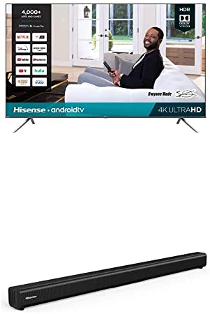 Hisense 85H6570G 85-Inch 4K Ultra HD Android Smart TV with Alexa Compatibility (2020)   Hisense 2.0 Channel Sound Bar Home Theater System with Bluetooth (Model HS205)