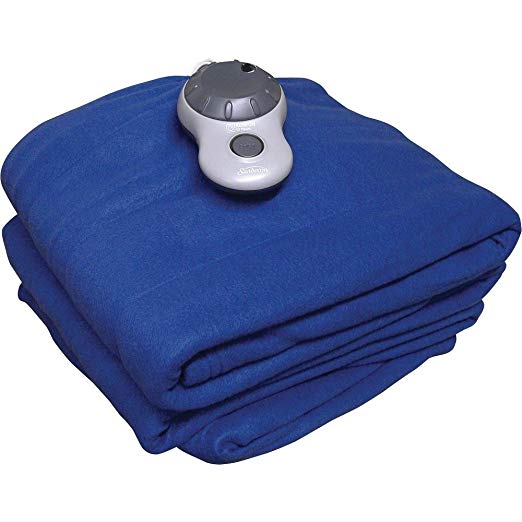 Sunbeam Quilted Fleece Electric Heated Blanket Twin Size - Blue