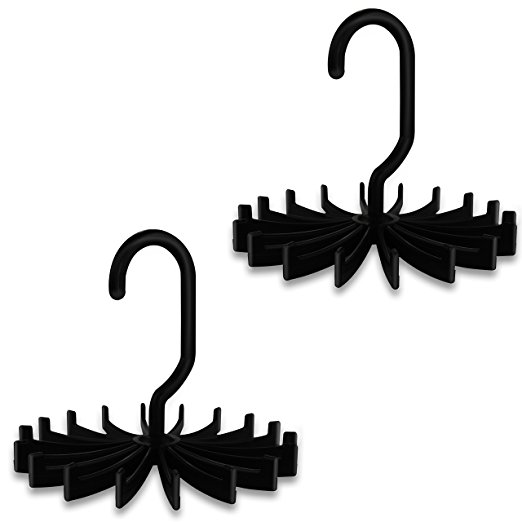 2 Pack Large Size of 5.3" Ipow Tie Rack 360 Degree Rotating Adjustable Sturdy Durable Tie Rack with Non-Slip Clips Scarf Belt Hanger Holder Organizer,Holds Securely up to 18 Ties,Black