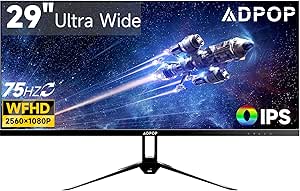 29" IPS Ultrawide Monitor, 2560*1080P 21:9 WFHD Display, 75Hz 99% sRGB DP HDMI Home Office Gaming Computer Monitor, HDR Low Blue Light, Anti-Glare, Freesync, Built-in Speakers, VESA Compatible