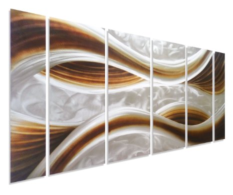 Caramel Desire Large Metal Wall Art - Modern Abstract Artwork Decor Set of 6 Panels - 65 x 24 - Perfect Contemporary Sculpture for Kitchen or Living Room