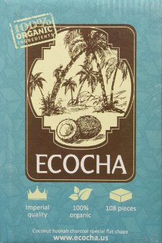 Ecocha Coconut Hookah Charcoal - 100 Organic Coco Coal - 108 Pieces