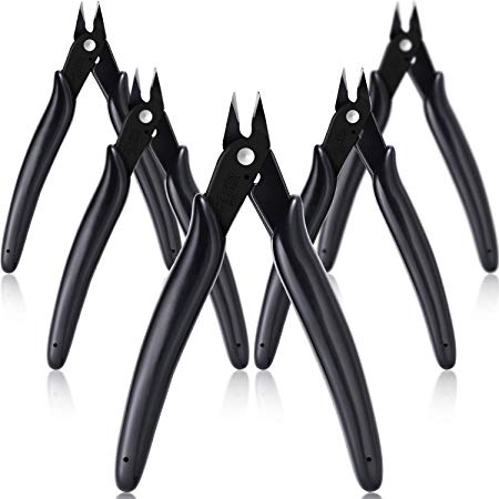 Boao Wire Flush Cutter 5 Inch Diagonal Cutting Pliers Micro Wire Cutter for Electronics Wires Jewelry Screws and DIY (5, Black)