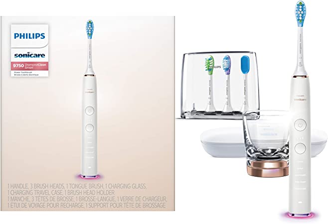 Philips Sonicare DiamondClean Smart 9750 Rechargeable Electric Toothbrush with Bluetooth Connectivity & Charging Travel Case, Rose Gold, HX9924/65