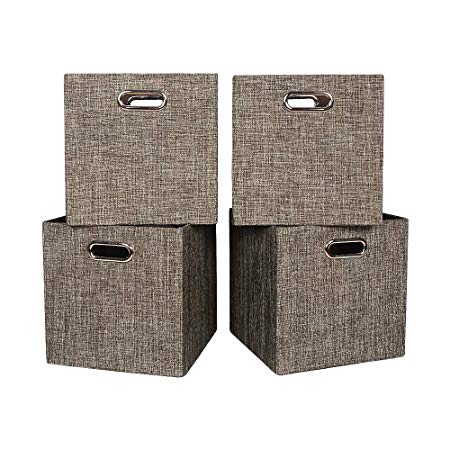Oprass Storage Basket or Bin, Collapsible & Convenient Storage Solution for Office, Bedroom, Toys, Laundry ?¨º?¡ì11x11x11?¨º?4 Pack Brown