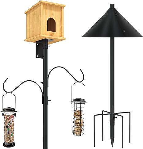 ERYTLLY Bird House Pole Mount Kit 80 Inch with 2 Hanging Hooks - Heavy Duty Adjustable Bluebird Feeder Support Rod Stand Set for Outside, Yard, Garden