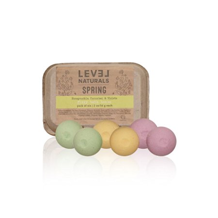 LIMITED EDITION: Level Naturals Bath Bombs - Spring Bath Bomb Variety 6 Pack (2 x Honeysuckle, 2 x Cucumber, 2 x Violets)