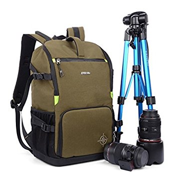 Large DSLR SLR Camera Backpack Camera Bag Multipurpose Hiking Daypack with Rain Cover Tripod Strap for Canon Nikon Sony Olympus Pentax (Army Green)