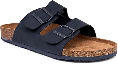 Nautica Men's Sandals - Casual Slides with 2 Adjustable Buckle Straps and Cork Footbed for Ultimate Comfort and Style