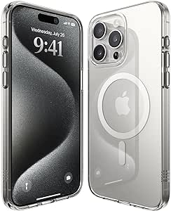 elago Coque Transparente Hybride Magnétique Compatible avec iPhone 15 Pro Max Étui, Compatible avec Chargeur MagSafe, Technologie PC TPU, Protection Contre Chutes de Grade Militaire Américain (Blanc)