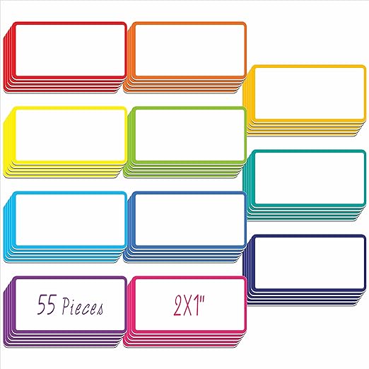 Magnetic Name Tag Label, 55 PCS Dry Erase Reusable Neon Name Stickers Rainbow Frame in 11 Colors for Whiteboards Locker Fridge School Office Home (Each Measures 2" x 1")
