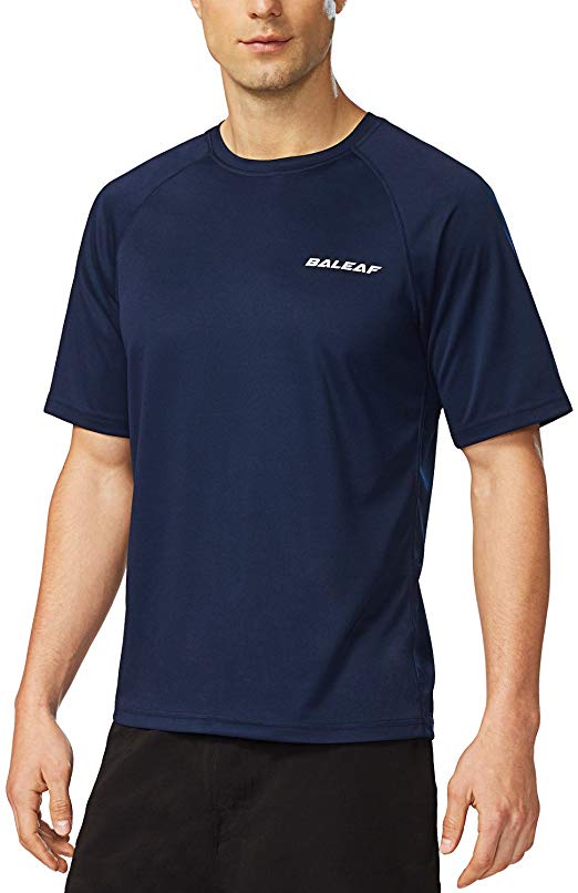 BALEAF Men's Short Sleeve Solid Sun Protection Quick-Dry Rashguard Swim Shirt UPF 50