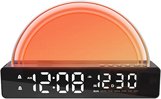 HILIMNY Wake Up Light Sunrise Alarm Clock for Bedroom, Digital Dual Alarms Sunrise Lamp, Sleep Aid, FM Radio, Nightlight, Daylight, 13 Colors, 7 Natural Sounds for Baby, Kid and Heavy Sleeper Aldult