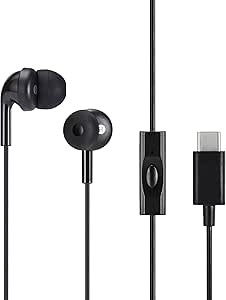 Amazon Basics In Ear Wired USB-C Earbuds, with Microphone, One size, Black