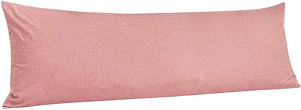 NTBAY Stone Washed Cotton Body Pillow Cover, Reduces Allergies and Respiratory Irritation for Adults Pregnant Body Pillowcase, 20 x 54 Inches, Coral Pink