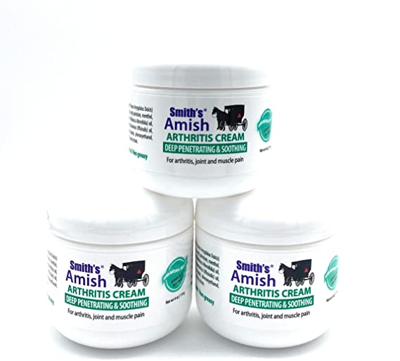 Smith’s Amish Arthritis Relief Cream 3 Pack (Three 4 oz Jars) with Arnica, Tea Tree, Eucalyptus, Peppermint and Rosemary