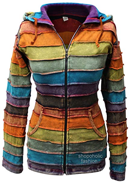 Shopoholic Fashion Women Acidwashed Rainbow Hippy Hoodie Jacket